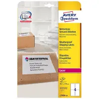Avery Dennison Zweckform L7994-25 Etiquetas A4 resistentes a la intemperie 99,1 x 139 mm — 4 por hoja | Pack 25 hojas
