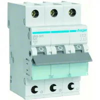 Hager Interruptor automático de protección de circuitos MBS325, **3 polos, 6kA, curva B, 25A, sistema QuickConnect, 3 metros.**