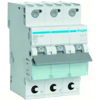 Hager Interruptor automático MBS320, 3 polos, 6kA, curva B, 20A, sistema de conexión rápida QuickConnect, 3 metros