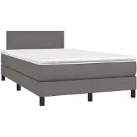 Syfax Cama box spring con colchón cuero sintético gris 120x190 cm