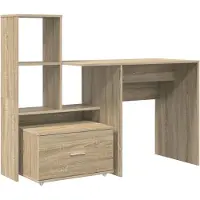 vidaXL Escritorio , estilo Sonoma, con tablero de chapa de madera, 131,5 x 50 x 106,5 cm