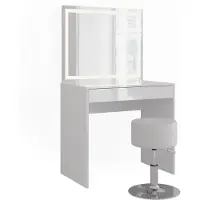 Vicco Tocador Sherry Blanco/Blanco alto brillo 81.4 cm con espejo LED y taburete, Model 57677