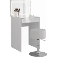 Vicco Tocador Sherry Blanco/Blanco alto brillo 51.4 cm con espejo LED y taburete, Model 57673