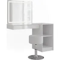 Vicco Tocador Sherry Blanco/Blanco alto brillo 120.2 cm con espejo LED, taburete y estante abierto, Model 57723