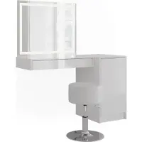 Vicco Tocador Sherry Blanco/Blanco alto brillo 120.2 cm con espejo LED, taburete y módulo con puerta, Model 57729
