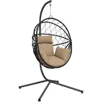 vidaXL Silla colgante de diseño ovalado, color taupe, con estructura de ratán y acero