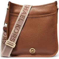 Michael Kors Leather Messenger Bag With Logo Strap In Beige Talla: OS | Bolsas de Mano Outlet | Mujer | Marrón