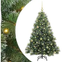 vidaXL Árbol de Navidad artificial con 150 luces LED, color verde, 150 cm, fabricado con materiales PE y PVC