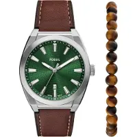 Fossil Reloj analógico 'EVERETT' marrón oscuro / verde oscuro / plata