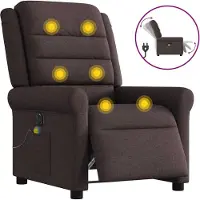 Syfax Sillón reclinable de masaje eléctrico tela marrón oscuro