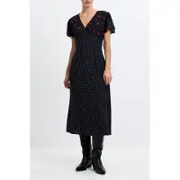 French Connection Floramour Spot Tea Dress L Black / Multi Talla: 14 | Vestidos Midi Outlet | Mujer | Negro
