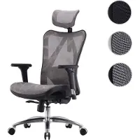 Sihoo Silla de oficina , ergonómica, con reposabrazos ajustables, capacidad de carga de 150 kg. Tapicería gris, estructura negra