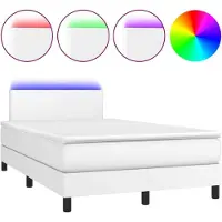 Syfax Cama box spring colchón y LED cuero sintético blanco 120x200 cm