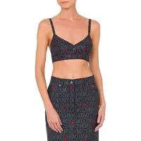 Moschino Denim Crop Top With Allover Logo Hearts Black Talla: 48 | Brasieres Outlet | Mujer | Negro