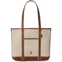 Ralph Lauren para mujer. 428P03085001 Bolso tote shopper de loneta de algodón beige, marrón (OSFA), Casual, outlet 20
