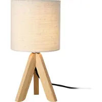 Lux.pro Lámpara de mesa "Koblenz", casquillo E14, máximo 40W. Lámpara de mesa trípode con pantalla de lino y patas de madera. Lámpara de noche, color beige. []