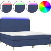 Syfax Cama box spring colchón y luces LED tela azul 160x200 cm