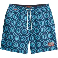 Superdry para hombre. M3010250A Bañador con estampado de mosaico azul (M), Beachwear, Poliéster Reciclado, Sostenible, outlet 2026.