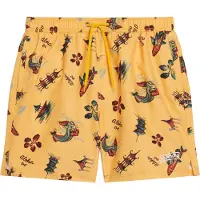 Superdry para hombre. M3010232A Bañador con estampado hawaiano reciclado amarillo (S), Beachwear, Poliéster Reciclado, Sostenible,