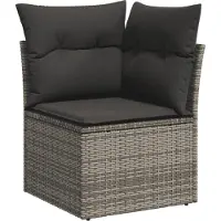 vidaXL Juego de sofá de jardín de 11 piezas con cojines, color gris, fabricado en ratán sintético