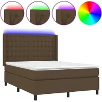 Syfax Cama box spring colchón luces LED tela marrón oscuro 140x200cm