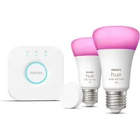 Philips Hue White & Color Ambiance Kit De Inicio: 2 Bombillas Inteligentes E27 (1100) + Botón Inteligente