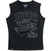 Superdry para mujer. W6011898A Camiseta con adornos Retro negro (M), Casual, Algodón, Sin mangas / Tirantes, outlet 2026.