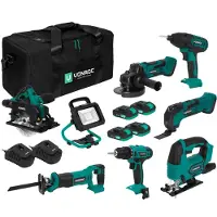 Vonroc Juego de herramientas VPower 20V - 2.0Ah | Incl. 7 máquinas, 4 baterías y 2 cargadores rápidos