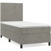 Syfax Cama box spring con colchón terciopelo gris claro 90x190 cm
