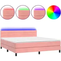 Syfax Cama box spring colchón y LED terciopelo rosa 160x200 cm