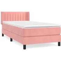 Syfax Cama box spring con colchón terciopelo rosa 100x200 cm