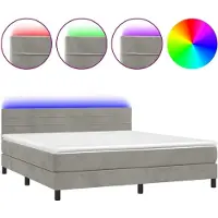 Syfax Cama box spring colchón y LED terciopelo gris claro 160x200 cm