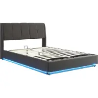 En.casa Cama tapizada con iluminación LED, modelo "Tröstiar", con cajón para ropa de cama, tamaño 140 x 200 cm, color