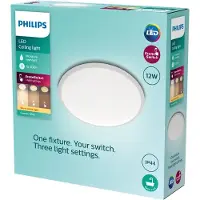 Philips Lámpara de techo funcional Canaval, 12 W, LED, bombillas no reemplazables, 1200 lúmenes, IP44, color blanco