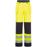 Portwest Pantalón de trabajo ignífugo Hoslter-Hose Bizflame HV – Talla S – Amarillo/Azul marino –