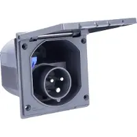 As Schwabe Conector de alimentación para caravanas y campamentos, marca as-Schwabe, de 3 polos con tapa abatible, grado de protección IP44, color gris