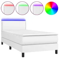 Syfax Cama box spring colchón y LED cuero sintético blanco 100x200 cm