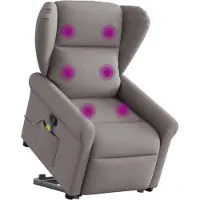 Syfax Sillón reclinable de masaje elevable tela gris taupé