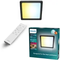 Philips Lámpara de techo Valen, 13 W, cuadrada, LED, IP20, color negro