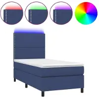 Syfax Cama box spring colchón y luces LED tela azul 90x200 cm