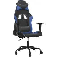 vidaXL Silla de gaming de con masaje y reposapiés, color negro y azul, tapizada en cuero sintético
