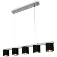 Briloner Lámpara colgante de 5 luces, con dimensiones de 136 cm de alto por 11 cm de largo, en color plateado/. Pantalla de tela, exterior e interior plateado