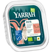 Yarrah . Paté Ecológico para Gato. Tarrina. Pollo y salmón. 16 x 100 g