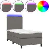 Syfax Cama box spring y colchón LED cuero sintético gris 80x200 cm