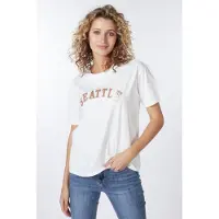 Esqualo T-shirt Sequins Seattle Off White / Gold Talla: S | Camisetas de Seda Outlet | Mujer | Blanco