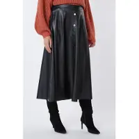 Esqualo Skirt Midi Light Pu Black Talla: 36 | Faldas de Cuero Outlet | Mujer | Negro