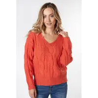 Esqualo Sweater Cables V-neck Red Clay Talla: S | Sudaderas con Capucha Outlet | Mujer | Rojo