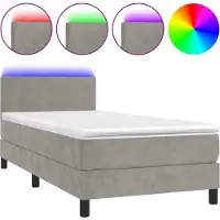Syfax Cama box spring colchón y LED terciopelo gris claro 90x190 cm