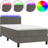 Syfax Cama box spring colchón y LED terciopelo gris oscuro 80x200 cm