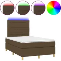Syfax Cama box spring con colchón y LED tela marrón oscuro 120x200 cm